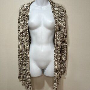 Katie Todd Women Tan Open Front Open Fish Net Weave Lightweight Sweater L